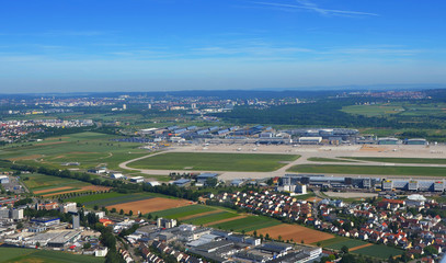 Aerial view of Stuttgart area with Stuttgart Airport (STR) on a sunny day
