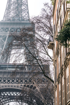 Low angle view of Eiffel tower in city