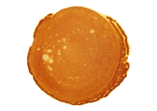 Tasty pancake isolated on a white background, top view