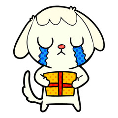cute cartoon dog with christmas present