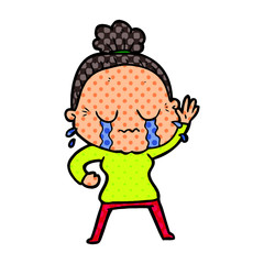 cartoon old woman crying and waving