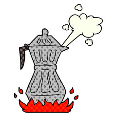 cartoon steaming espresso pot
