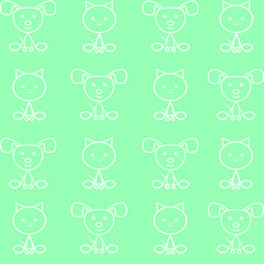 Seamless pattern with a small kitten and puppy. Vector illustration