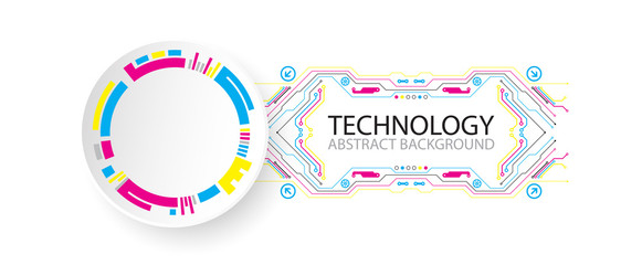 Abstract technological background with various elements. CMYK concept.