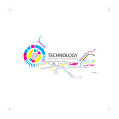 Abstract technological background with various elements. CMYK concept.
