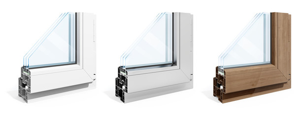 3d detailed window frame profile section, on white background