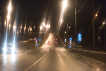 Night traffic, cars on highway road