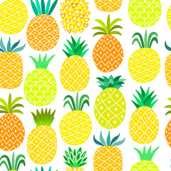 Pineapple seamless pattern. Yellow summer background