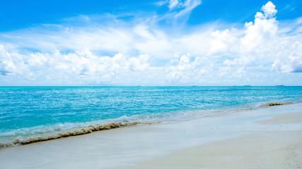 Beautiful landscape of clear turquoise Indian ocean, Maldives islands