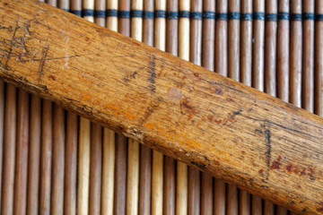 Handle of Vintage small hammer head on wooden table background