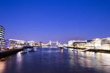 London Skyline at Night with Tower Bridge in the background
