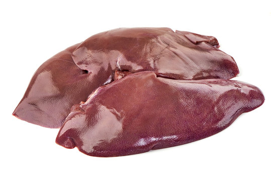 Raw pork liver, isolated on white background.