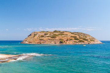 Mirabello Bay view with Spinalonga island on Crete, Greece