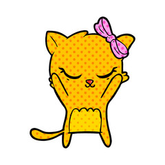 cute cartoon cat with bow