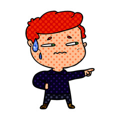 cartoon anxious man pointing