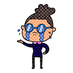 cartoon crying woman wearing spectacles