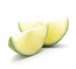 Two lime slices isolated on white background.