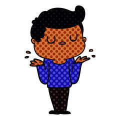 cartoon aloof man shrugging shoulders