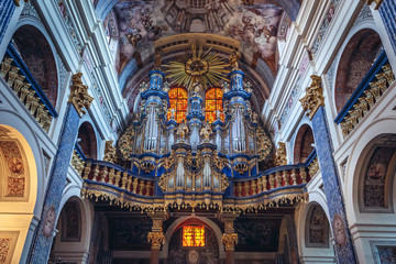Interior of Visitation of Blessed Virgin Mary Basilica in Swieta Lipka village, Poland - obrazy, fototapety, plakaty