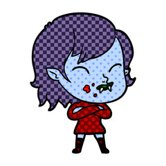 cartoon vampire girl with blood on cheek