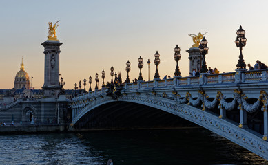 The Alexander III Bridge across Seine river in Paris, France, October 14, 2017