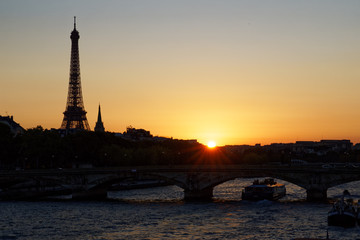 Fototapeta na wymiar Eiffel tower viewed from Alexander III bridge in Paris, France, October 14, 2017