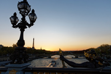 Fototapeta premium Eiffel tower viewed from Alexander III bridge in Paris, France, October 14, 2017