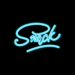Snack lettering logo with neon glow. Vector illustration.