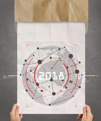 Naklejka premium hand showing social media icon on crumpled paper as concept