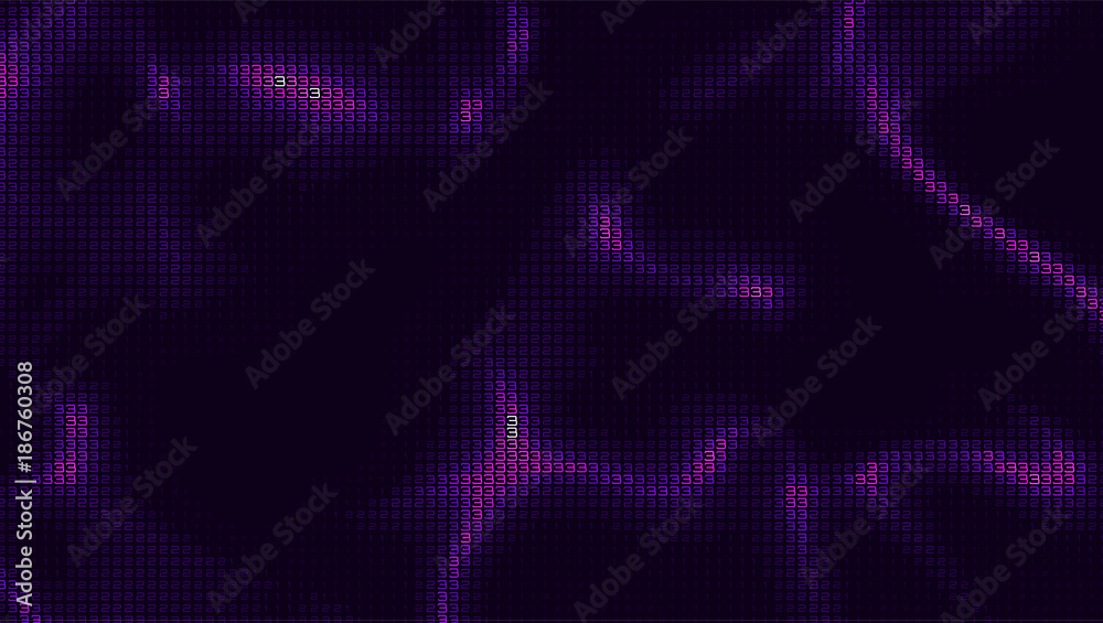 Poster vector abstract big data visualization. violet glowing data flow as binary numbers. computer code re