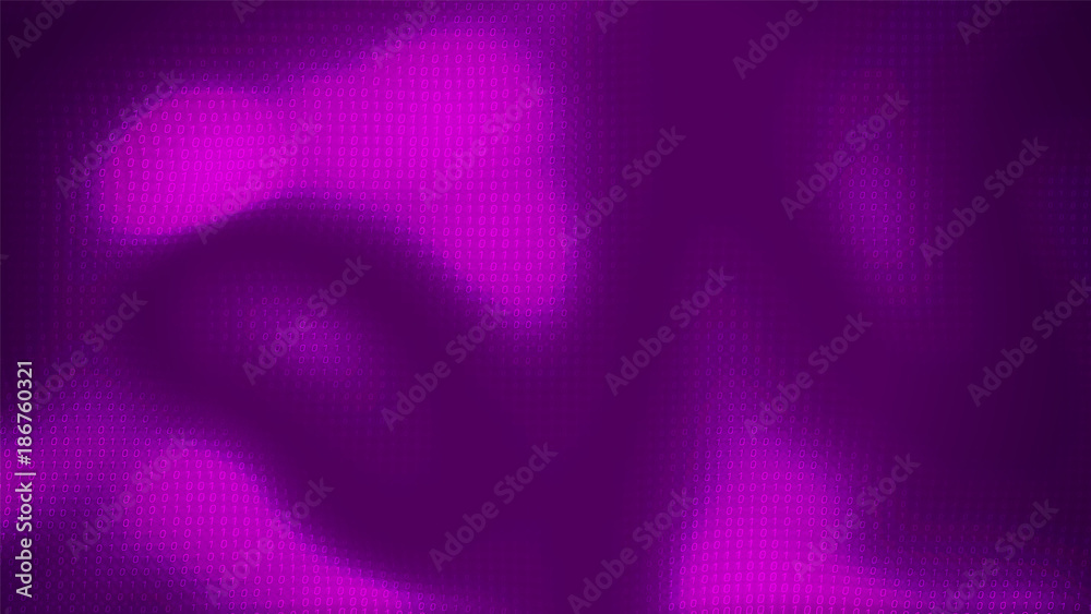 Poster vector abstract big data visualization. violet glowing data flow as binary numbers. computer code re