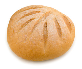 Traditional homemade french round bread isolated on a white background