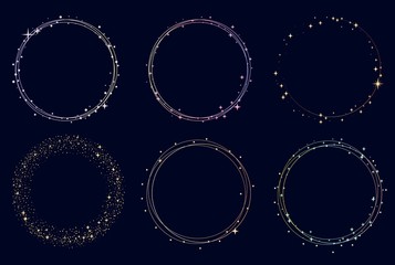 Starry colorful wreaths, round frames. Stars and circles, logo templates