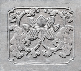 Stone carving in Wuyuan County, Jiangxi province, China. Wuyuan County was founded in the 28th year of Kaiyuan of the Tang Dynasty (740 A. D) for over 1200 years.