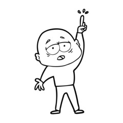 cartoon tired bald man with idea
