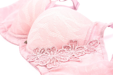 Pink bra on white backgroundClose up pink bra on white background