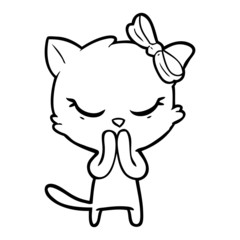 cute cartoon cat with bow