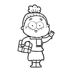 cartoon happy old woman