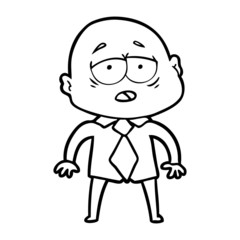 cartoon tired bald man in shirt and tie
