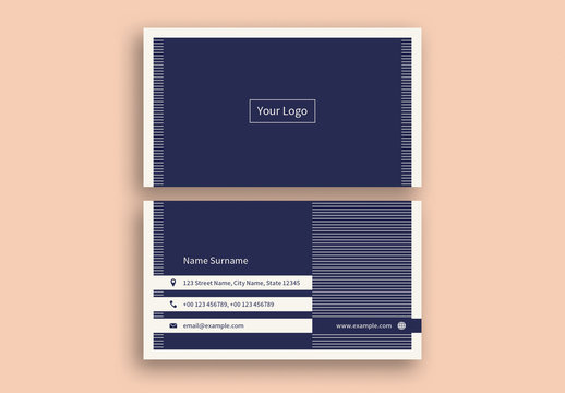 Navy Blue Business Card Layout with White Stripes