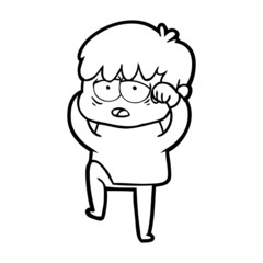 cartoon exhausted boy