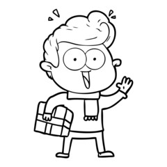 Fototapeta premium cartoon excited man with present