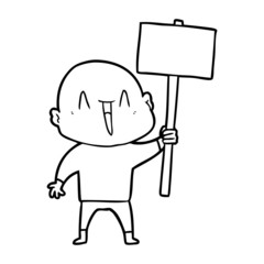happy cartoon bald man