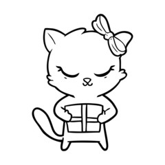 cute cartoon cat with bow