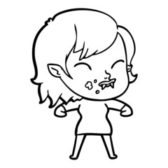 cartoon vampire girl with blood on cheek