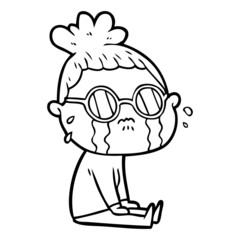 cartoon crying woman wearing spectacles