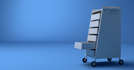 Beauty salon trolley, original detailed design and 3d rendering. Trade and retail concepts, copy space illustration