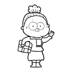 cartoon happy old woman