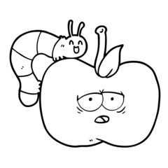 cartoon apple and bug