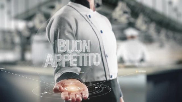 Chef holding in hand Buon Appetito